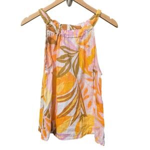 C&C California S Linen Blouse Halter Top Summer Tropical Orange Pink Vacation